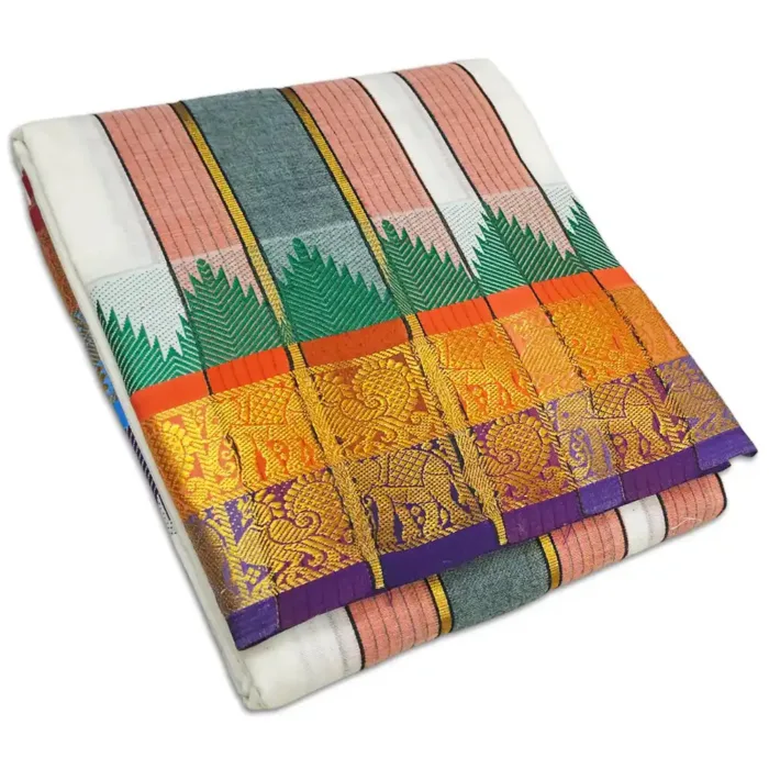 5 Inch Half White Jaquad Vaishnava Dhoties - Image 1