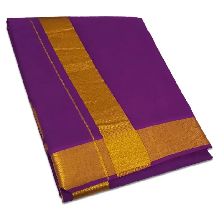 Lavender Color Dhoti with Golden Zari Border - Image 1