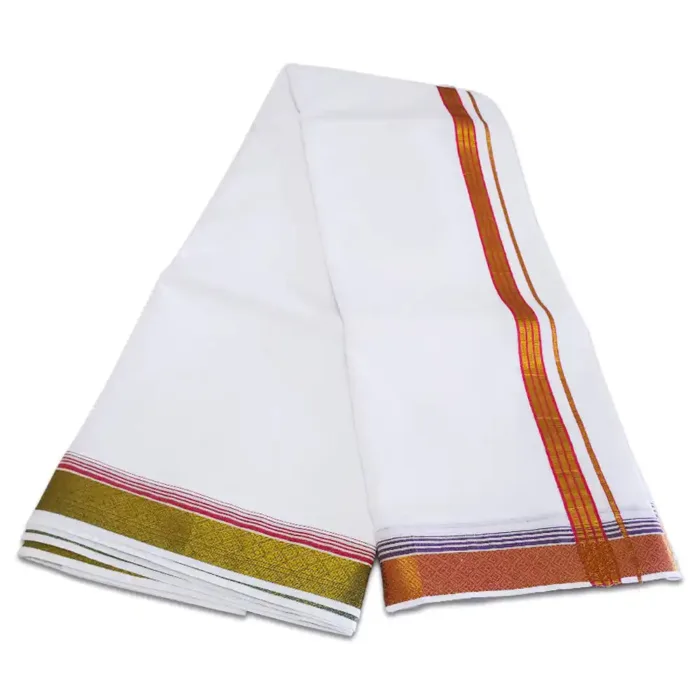 Fancy Diamond Designed 2″ Border White Dhoti - Image 2