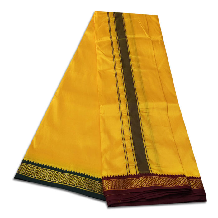 Golden Mango Colour art Silk MayilKan Colour Dhoti - Image 3