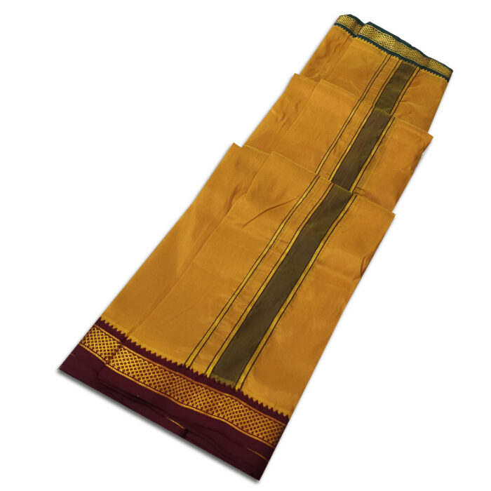 Mustard Colour art Silk MayilKan Colour Dhoti - Image 2