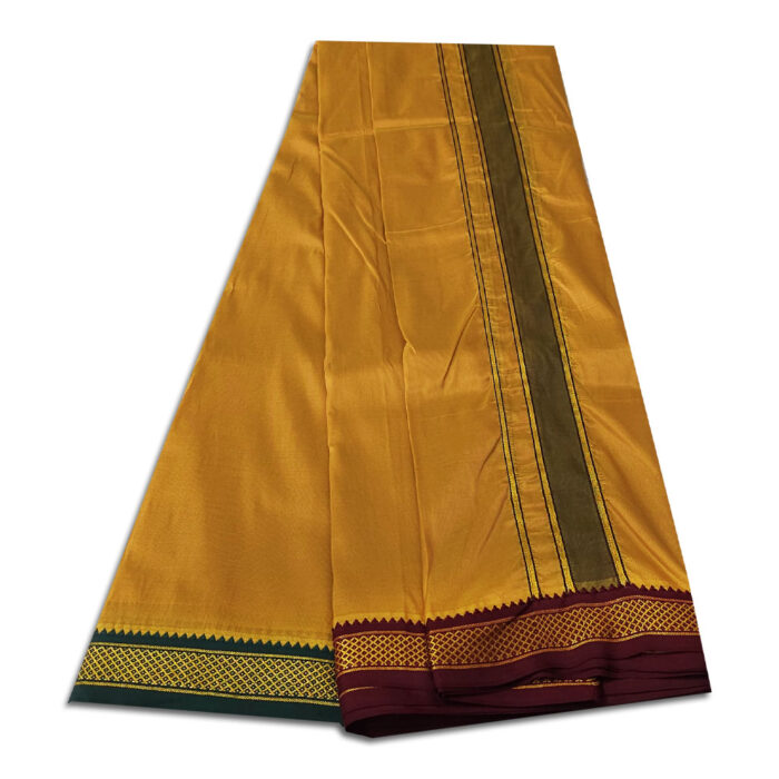 Mustard Colour art Silk MayilKan Colour Dhoti - Image 3