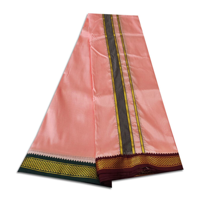 Light Pink Colour art Silk MayilKan Colour Dhoti - Image 3