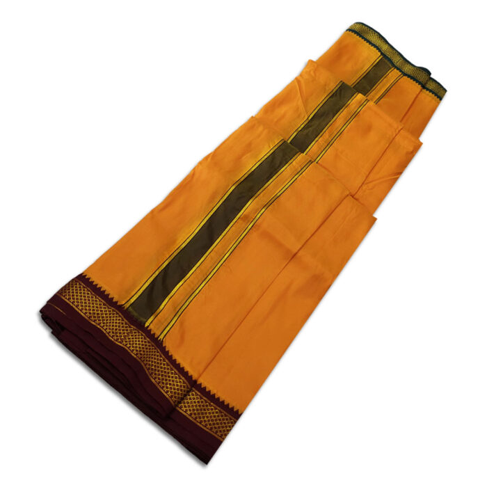 Orange Colour art Silk MayilKan Colour Dhoti - Image 2