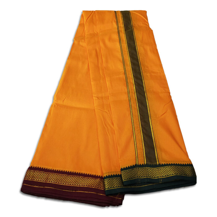 Orange Colour art Silk MayilKan Colour Dhoti - Image 3