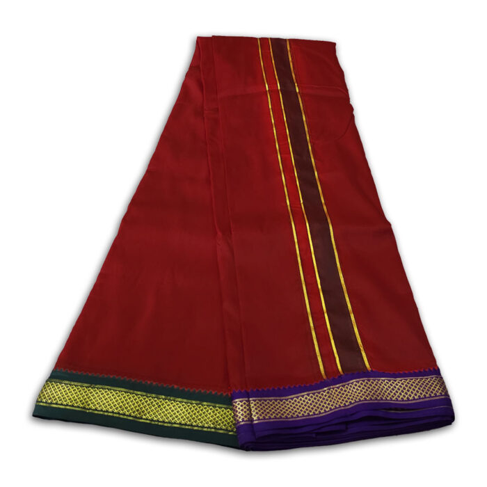 Maroon Colour art Silk MayilKan Colour Dhoti - Image 3