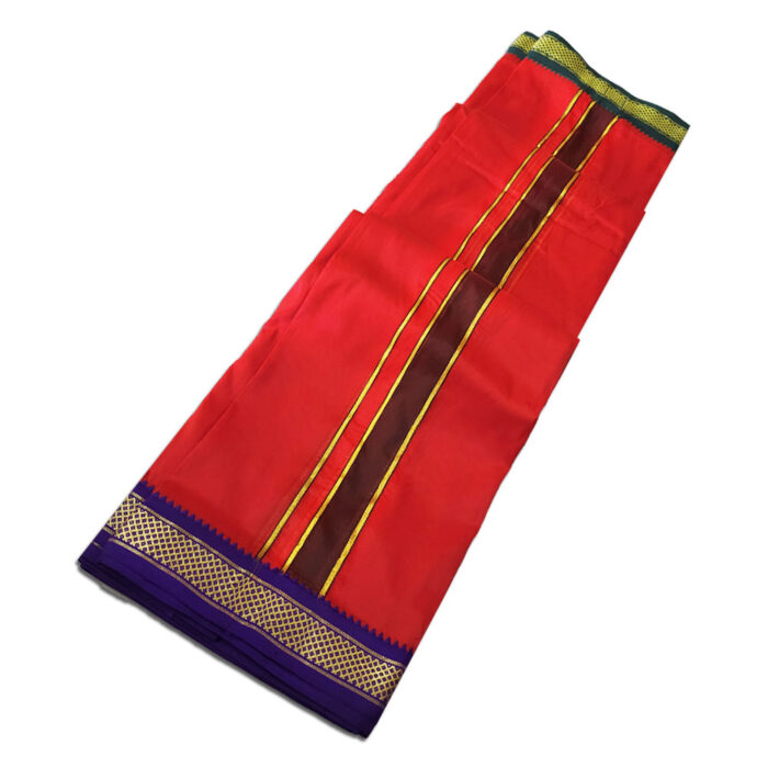 Red Colour art Silk MayilKan Colour Dhoti - Image 2