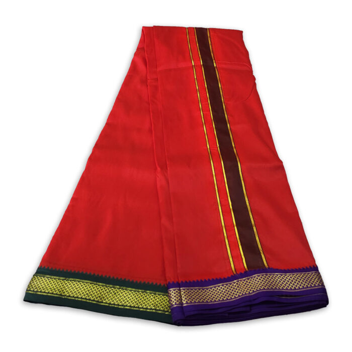 Red Colour art Silk MayilKan Colour Dhoti - Image 3