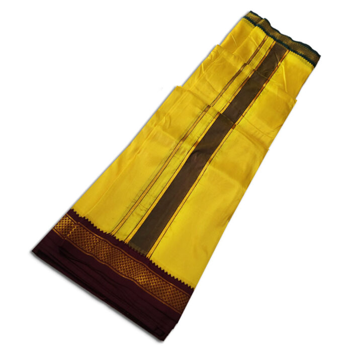 Yellow Colour art Silk MayilKan Colour Dhoti - Image 2