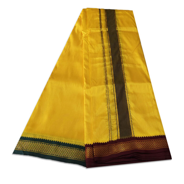 Yellow Colour art Silk MayilKan Colour Dhoti - Image 3