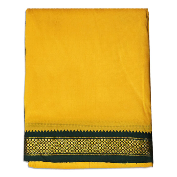 Yellow Colour art Silk MayilKan Colour Dhoti - Image 1