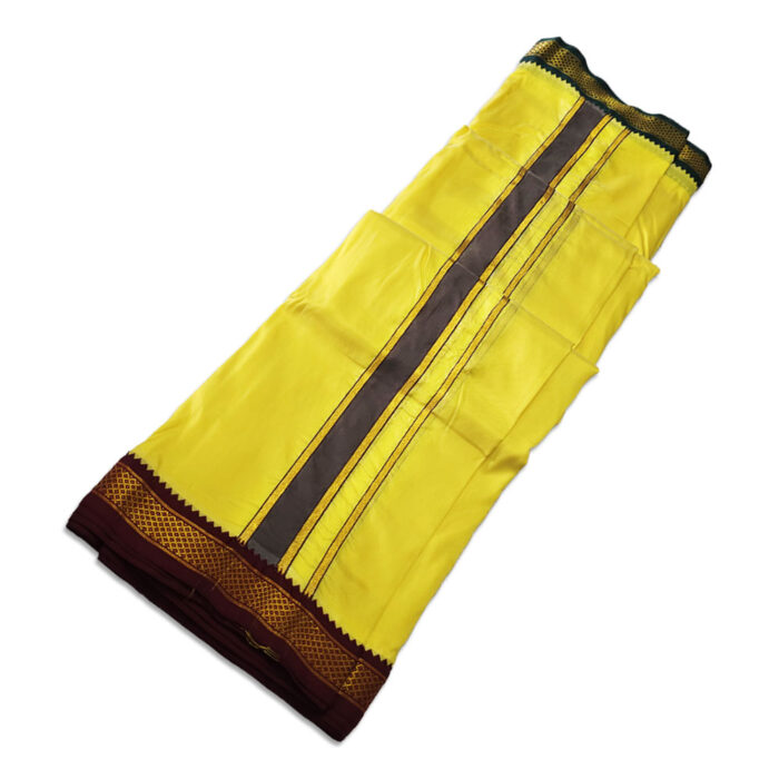 Lemon Yellow Colour art Silk MayilKan Colour Dhoti - Image 2