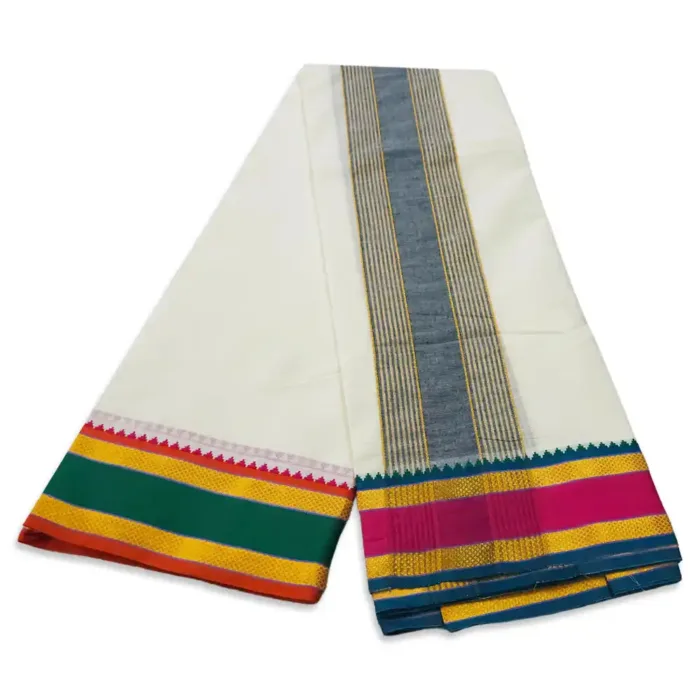 3 Inch Half White Fancy Designed Vaishnava Dhoties - Image 2