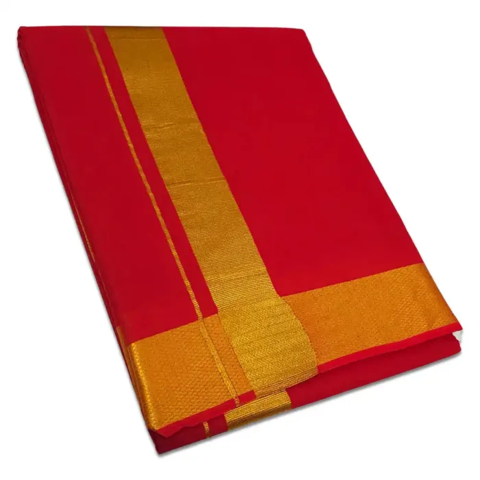 Red Color Dhoti with Golden Zari Border - Image 1