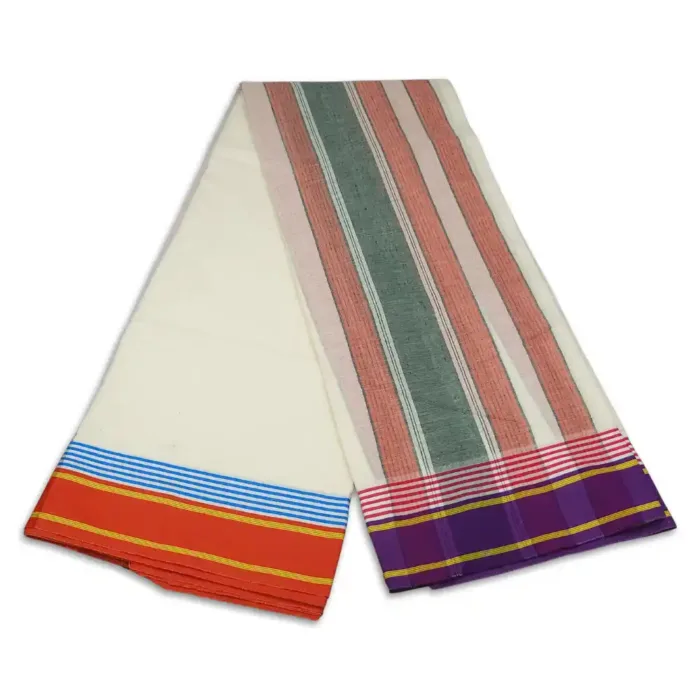 3 Inch Half White Fancy Seer Designed Vaishnava Dhoties - Image 3