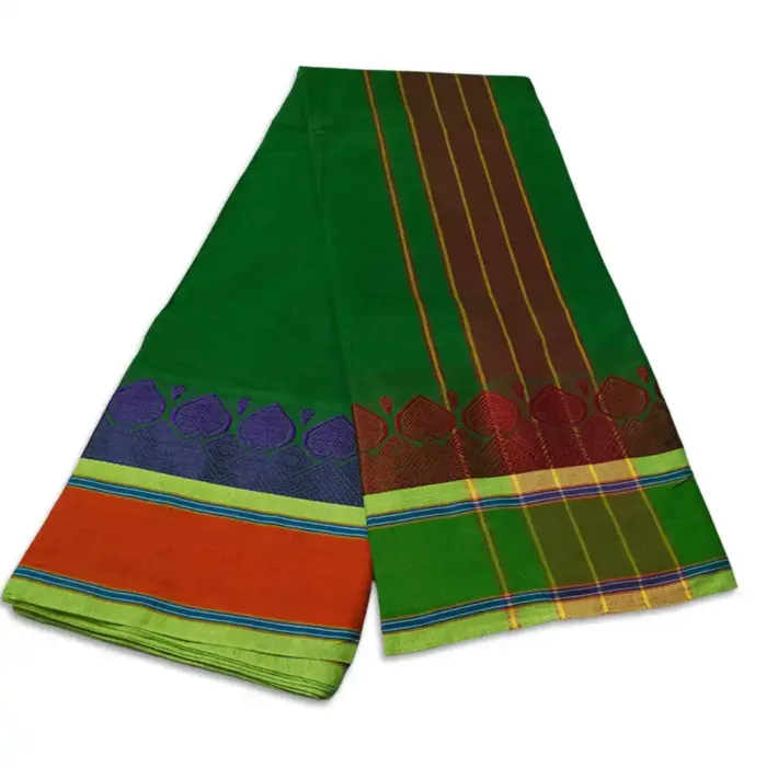 3 Inch Thillana Green Colour Jaquad Fancy Border Dhoti - Image 2