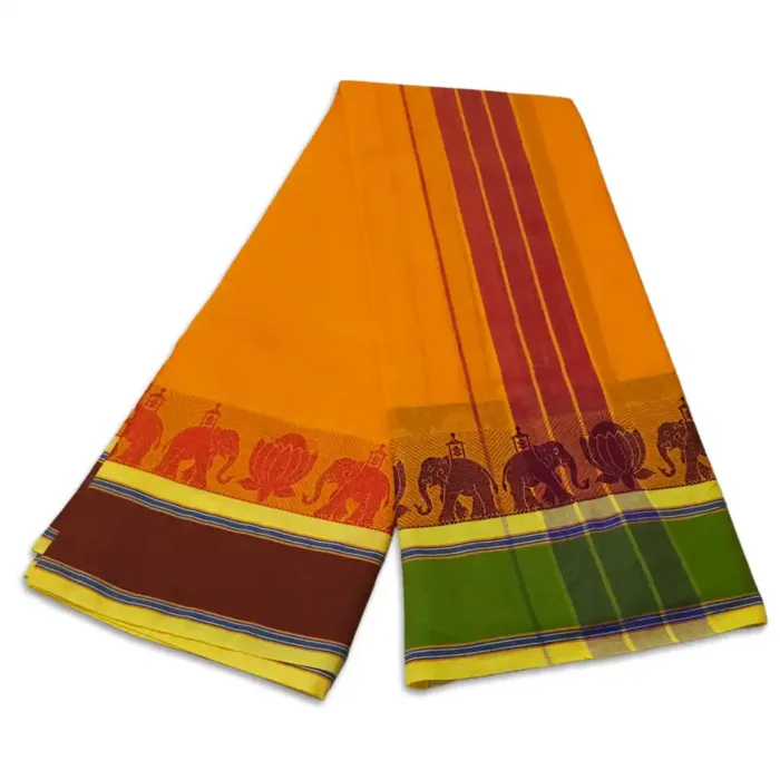 3 Inch Thillana Light Orange Colour Jaquad Fancy Border Dhoti - Image 2
