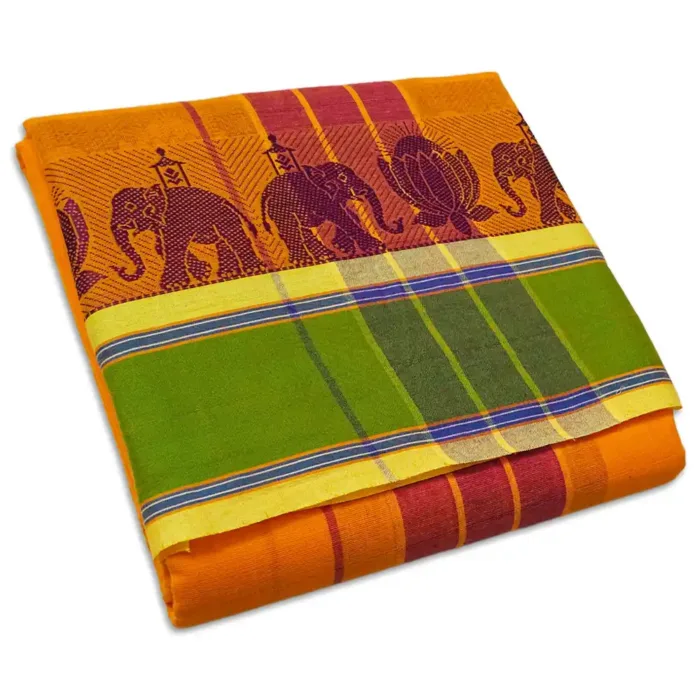 3 Inch Thillana Light Orange Colour Jaquad Fancy Border Dhoti - Image 1