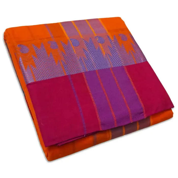 3 Inch Thillana Orange Colour Jaquad Fancy Border Dhoti - Image 1