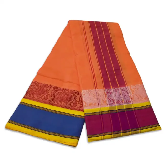 3 Inch Thillana Coral Colour Jaquad Fancy Border Dhoti - Image 2