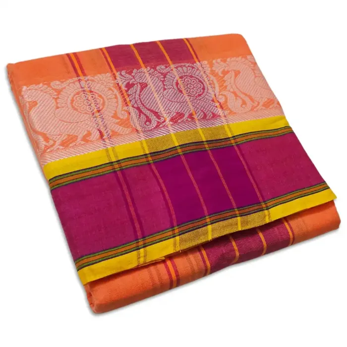 3 Inch Thillana Coral Colour Jaquad Fancy Border Dhoti - Image 1
