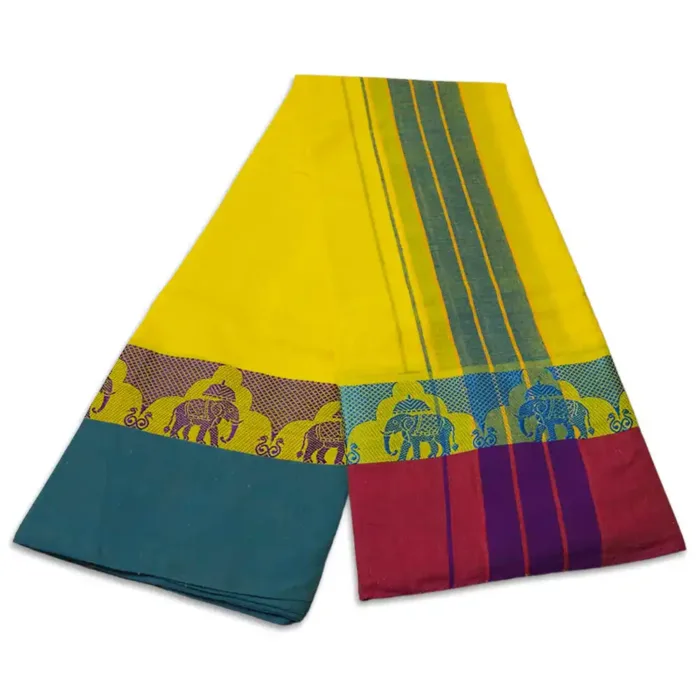 3 Inch Thillana Yellow Colour Jaquad Fancy Border Dhoti - Image 2