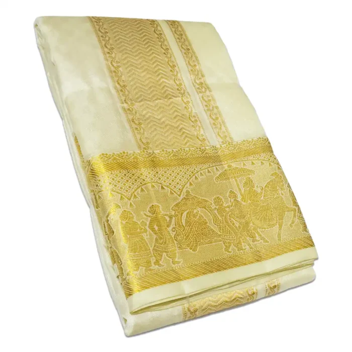Pure Silk Fancy Design Embose Dhoti - Image 1
