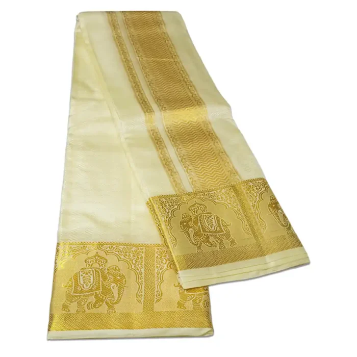Pure Silk Fancy Design Embose Dhoti - Image 2
