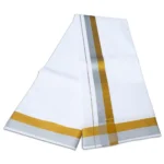 2 Inch Silver Gold Half & Half Zari Border White Dhoti - Image 2