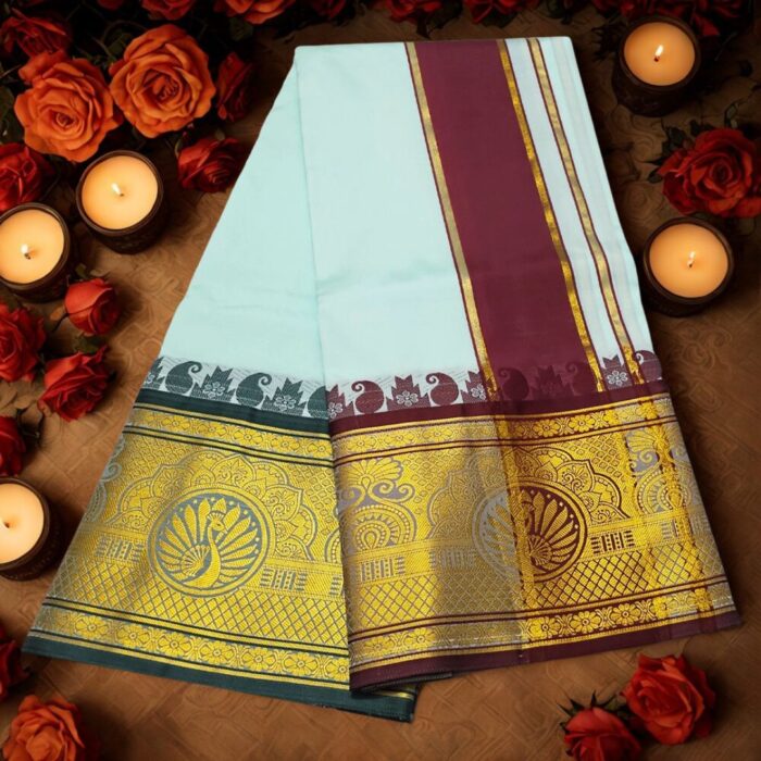 Rexona Colour Karishma Soft Silk 9 Inch Border Premium Quality Dhoti - Image 2