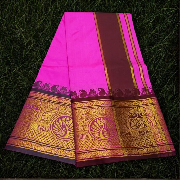 Pink Colour Karishma Soft Silk 9 Inch Border Premium Quality Dhoti - Image 2