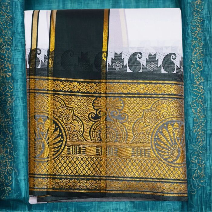 White Colour Karishma Soft Silk 9 Inch Border Premium Quality Dhoti - Image 3