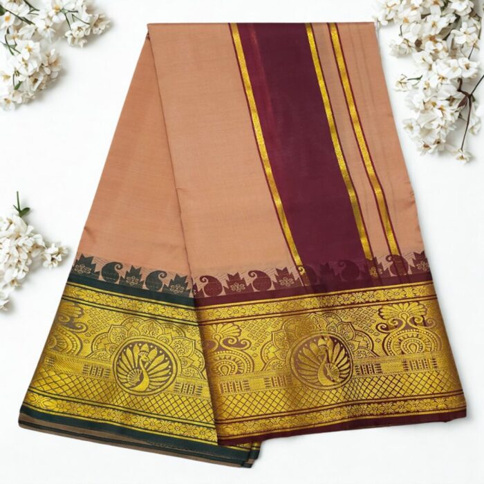 Copper Colour Karishma Soft Silk 9 Inch Border Premium Quality Dhoti - Image 2