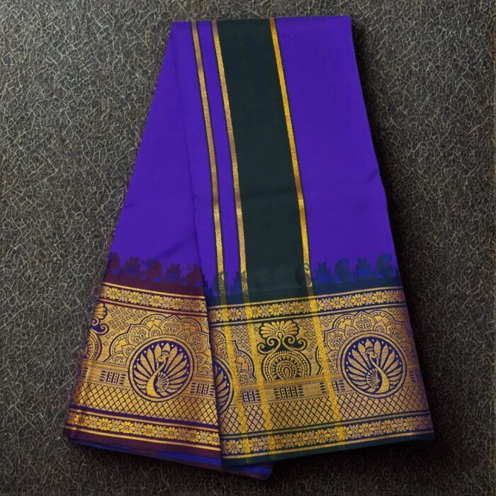 Violet Colour Karishma Soft Silk 9 Inch Border Premium Quality Dhoti - Image 2