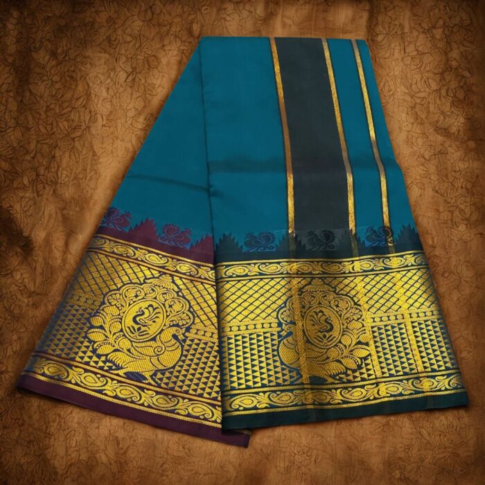 Sumathi Green Colour Karishma Soft Silk 9 Inch Border Premium Quality Dhoti - Image 2