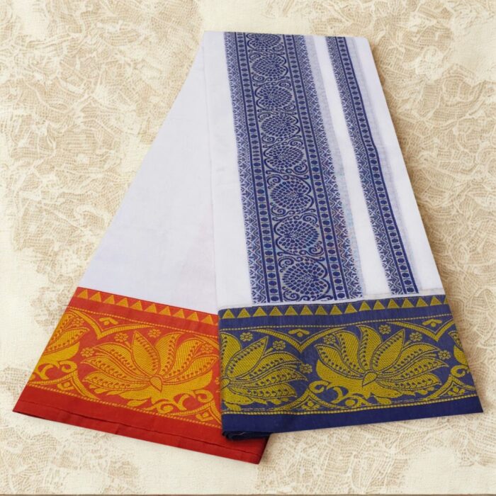 Leafs Designed Embose white Premium Quality Cotton Dhoti 9X5 - Image 2