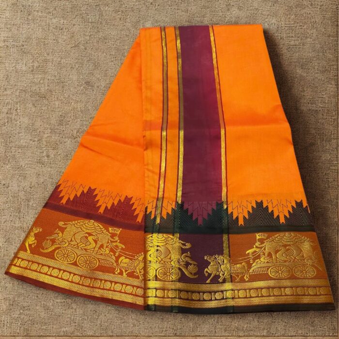 Orange Soft Silk Premium Quality Dhoti Towel - Image 2