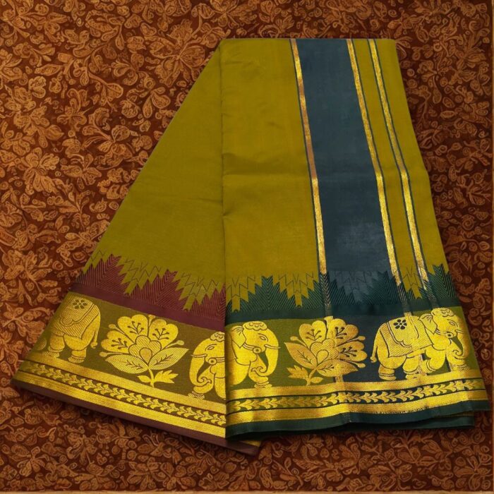 Army Green Soft Silk Premium Quality Dhoti Towel - Image 2