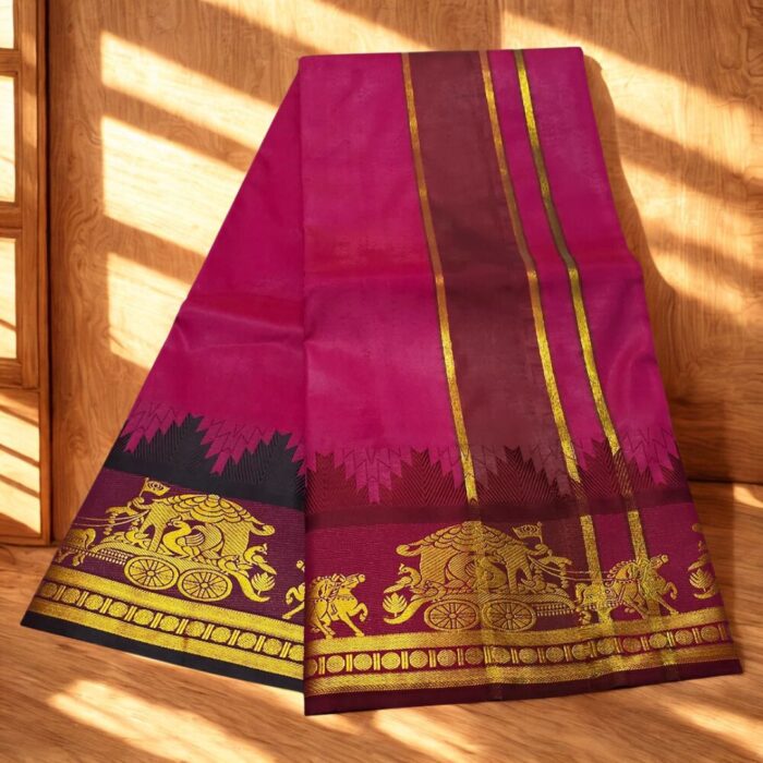 Magenta Soft Silk Premium Quality Dhoti Towel - Image 2