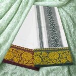 Kodi Flower Design Embose white Premium Quality Cotton Dhoti 9X5 - Image 2