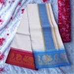 Pure Cotton Dhoti with Blue and Rose Border Best Quality - Image 2