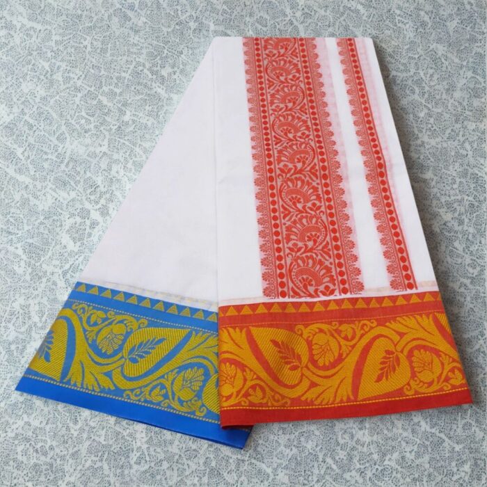 Leaf Design Embose white Premium Quality Cotton Dhoti 9X5 - Image 2