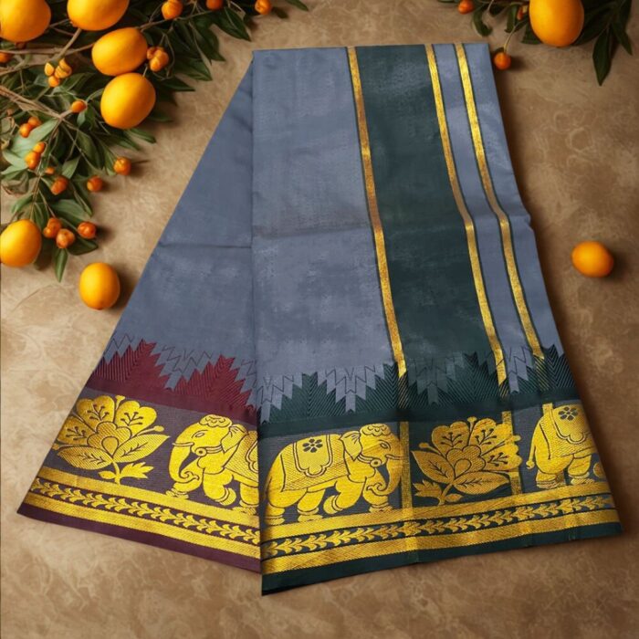 Grey Soft Silk Premium Quality Dhoti Towel - Image 2