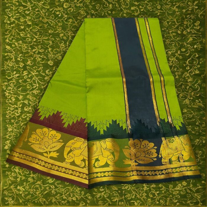 Electric Green Soft Silk Premium Quality Dhoti Towel - Image 2