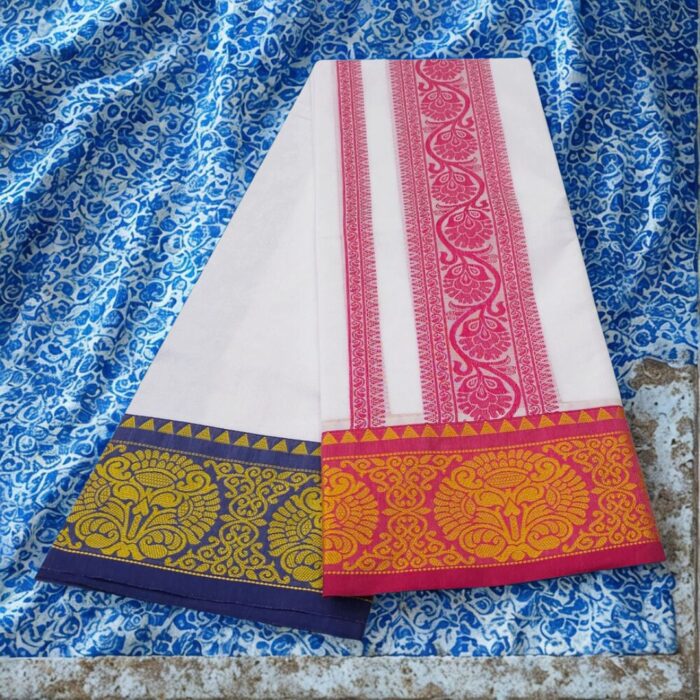 Fancy Design Embose white Premium Quality Cotton Dhoti 9X5 - Image 2