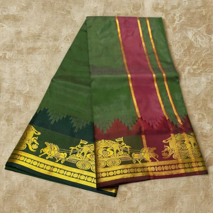 Dark Green Soft Silk Premium Quality Dhoti Towel - Image 2