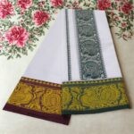 Peacock Design Embose white Premium Quality Cotton Dhoti 9X5 - Image 2
