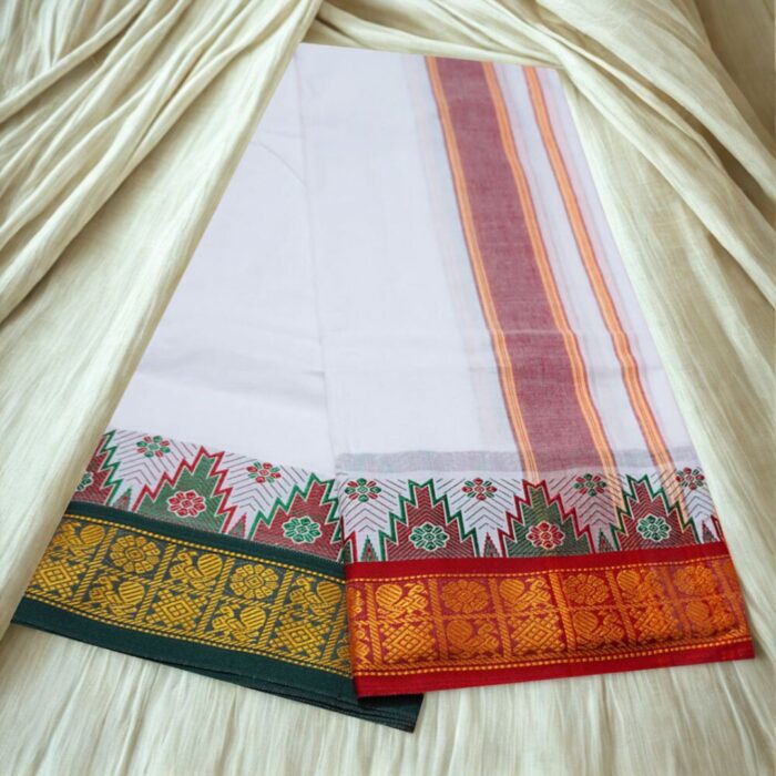 Premium Cotton 5" Double Colour Border White Dhoti - Image 2