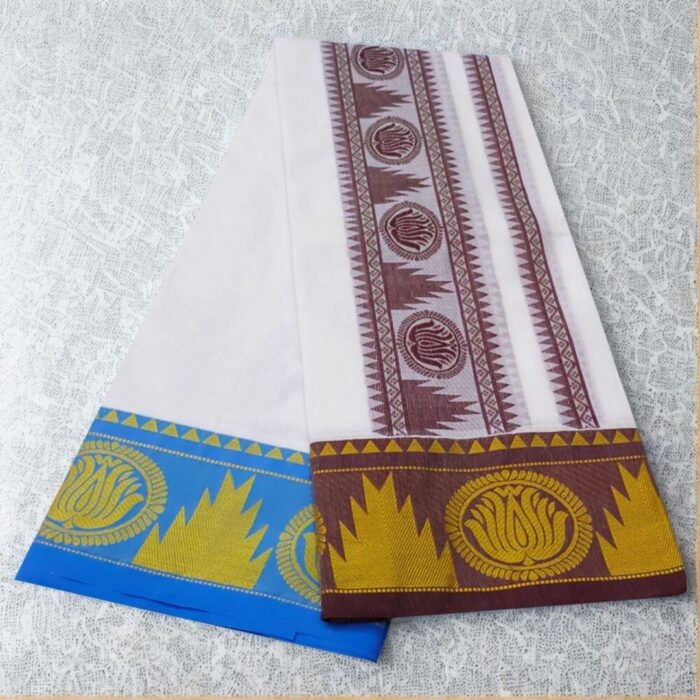 Pyramid Flower Design Embose white Premium Quality Cotton Dhoti 9X5 - Image 2