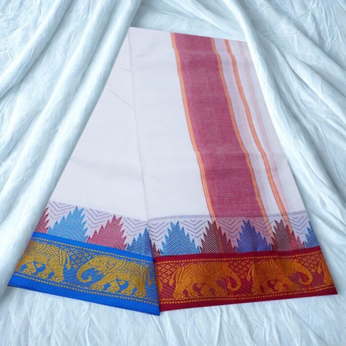 Premium Cotton 5" Double Colour Border White Dhoti - Image 2